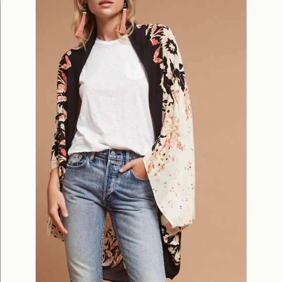 Anthropologie Tops - Isolde Floral Kimono in Cream/Black/Pink